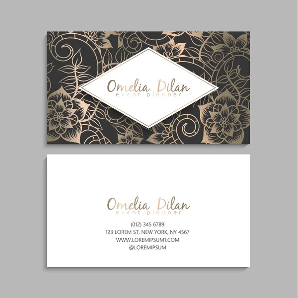 Flower Business Cards Gold Black — Stockvector