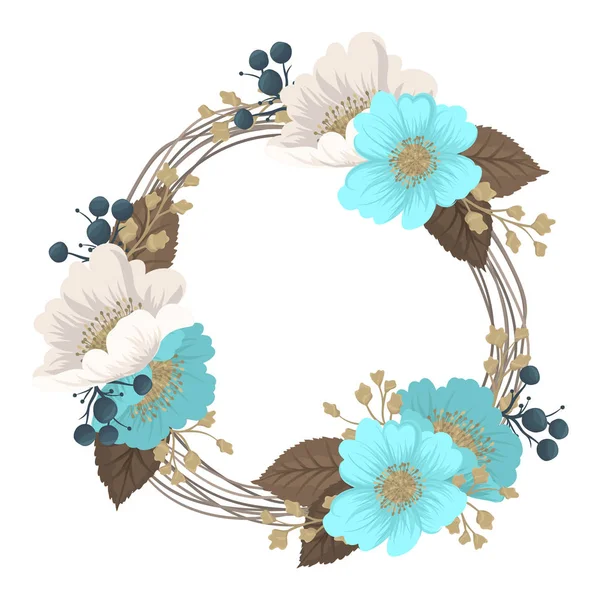 Flower Wreath Drawing Circle Frame Flowers — Stock Vector