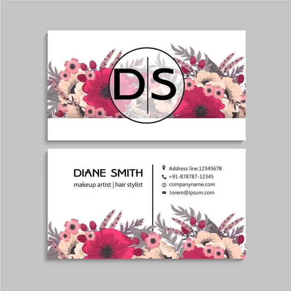 Hot ροζ λουλούδι επαγγελματικές κάρτες πρότυπο — Διανυσματικό Αρχείο