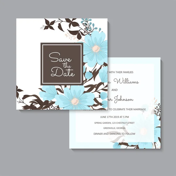 Plantilla de boda floral - tarjetas florales azul claro — Vector de stock