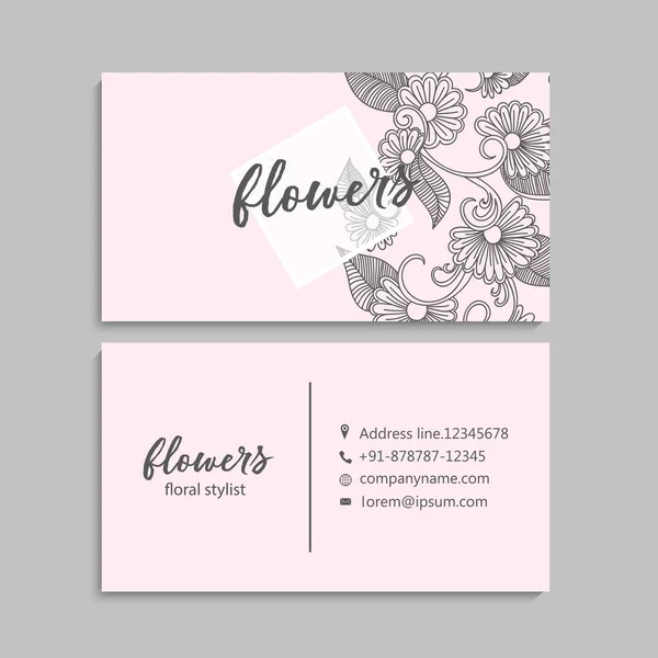 Kartu bisnis bunga Latar belakang putih dan hitam merah muda - Stok Vektor