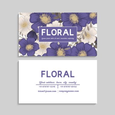 Çiçek kartvizitleri mavi çiçek vektör resimlemesi