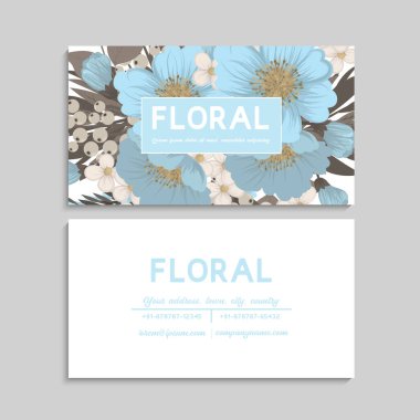 Çiçek kartvizitleri açık mavi vektör resimlemesi