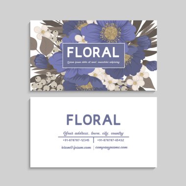 Çiçek kartvizitleri mavi çiçek vektör resimlemesi