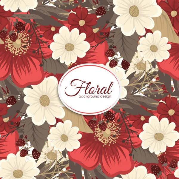 Illustration Vectorielle Fond Sans Couture Fleur Rouge — Image vectorielle
