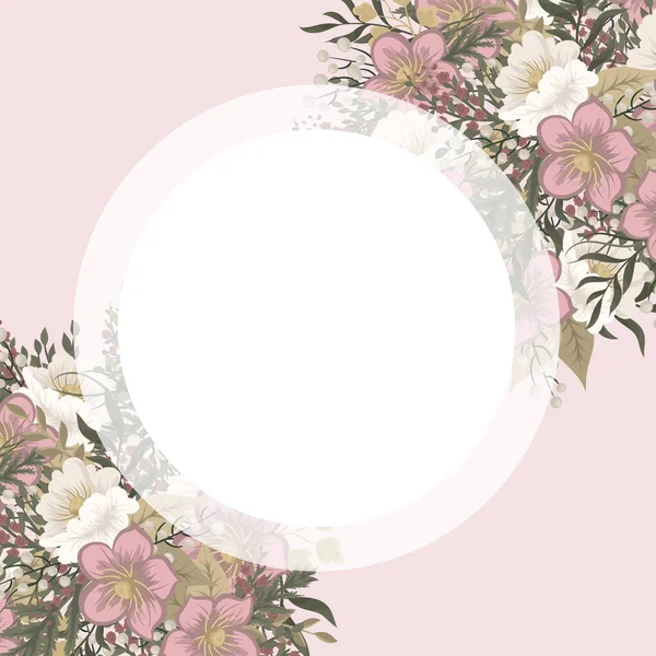ピンクの花の背景 花のサークルフレームベクトルイラスト — ストックベクタ