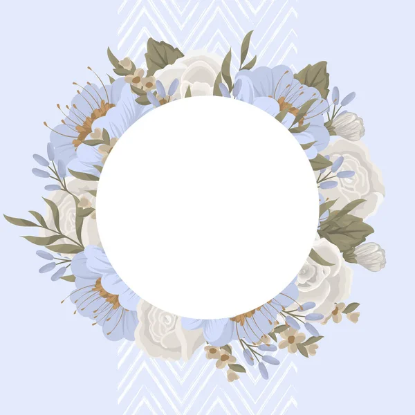 Bordure Cercle Floral Cadre Cercle Bleu Clair Avec Illustration Vectorielle — Image vectorielle