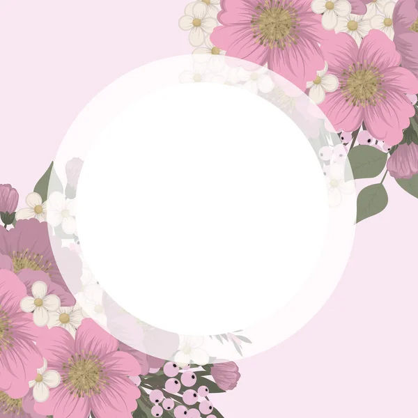 Latar Belakang Bunga Merah Muda Gambar Bingkai Lingkaran Bunga Vektor - Stok Vektor
