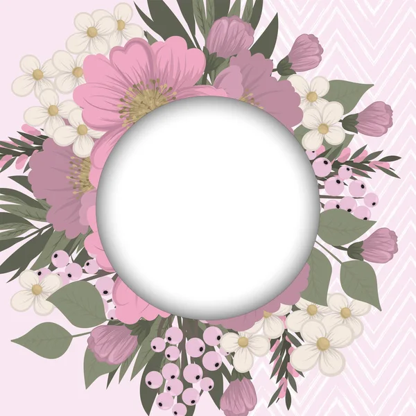 Pink Floral Background Flower Circle Frame Vector Illustration — 스톡 벡터