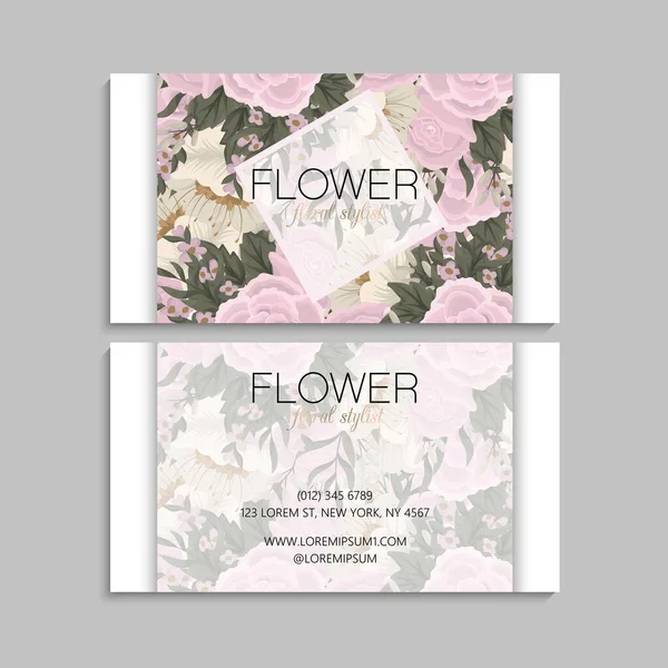 Квіткові Візитки Рожеві Квіти Векторні Ілюстрації — стоковий вектор