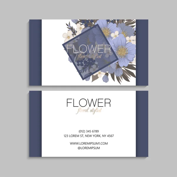 Fleur Cartes Visite Illustration Vectorielle Bleu Clair — Image vectorielle