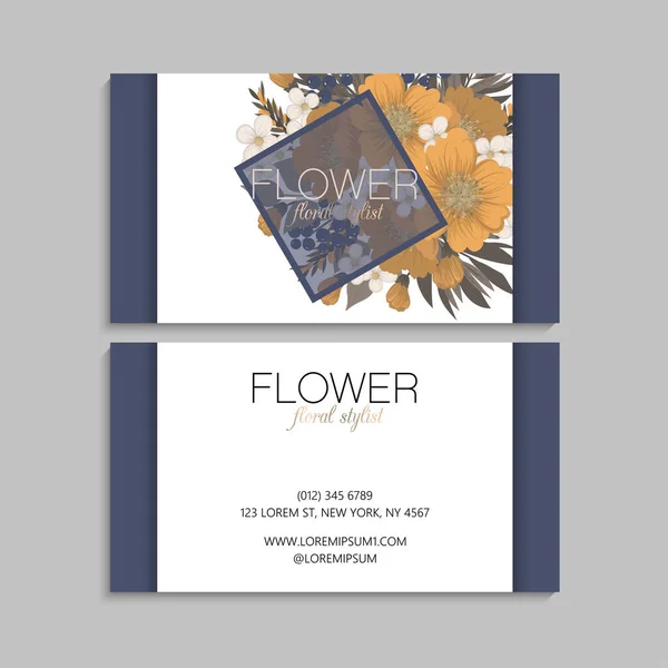 Flower Business Cards Yellow Flowers Vector Illustration — Stock Vector