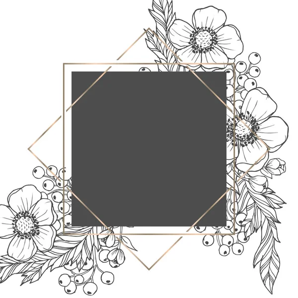 Flower Border Drawing White Black Vector Illustration — Stock Vector