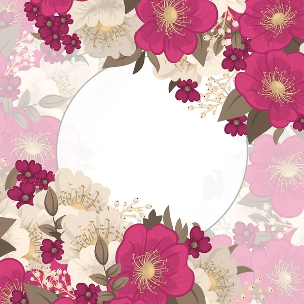 Gambar Batas Bunga Bunga Merah Muda Yang Panas - Stok Vektor