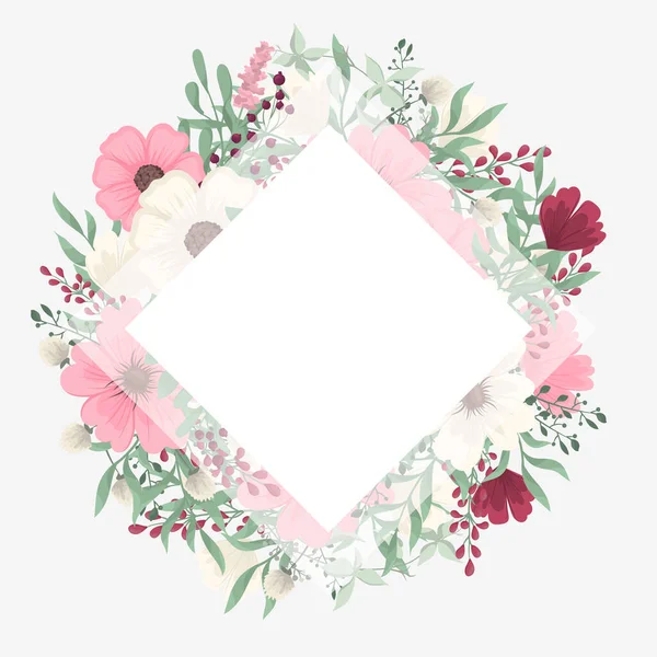 花の境界線の背景 ピンクの花の境界 — ストックベクタ