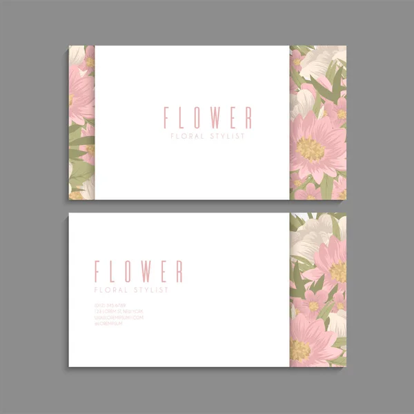 Tarjetas Visita Flores Flores Rosa — Vector de stock