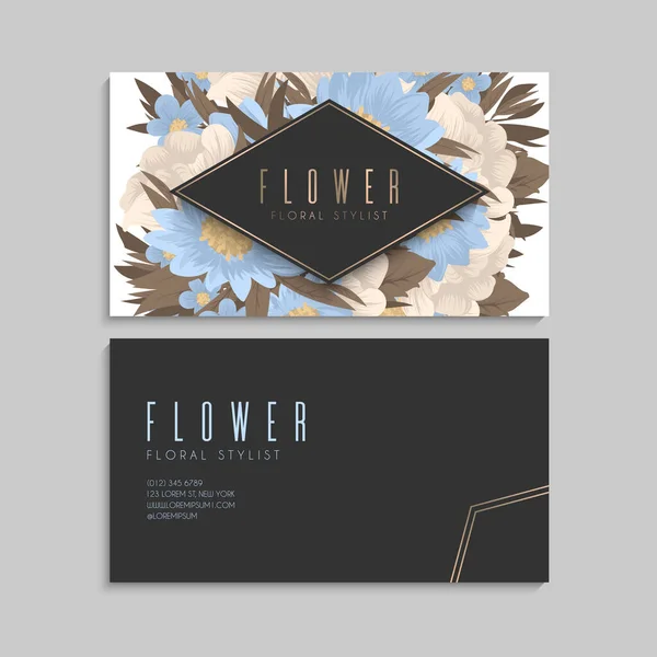 Hellblaue Visitenkarten Blume Vorlage — Stockvektor