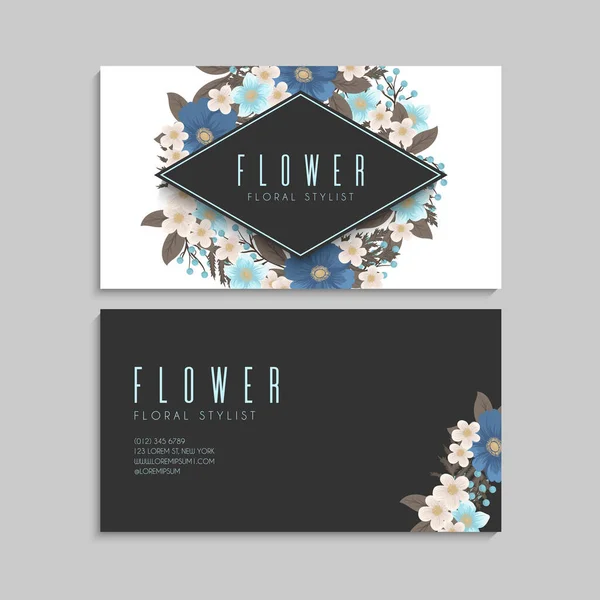 Plantilla Flores Tarjetas Visita Azul Claro — Vector de stock