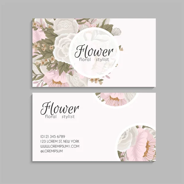 Flower Business Cards Pink Flowers — Stock Vector