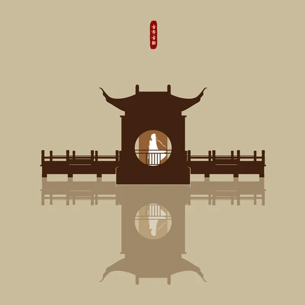 中国の塔/壁/古代建築材料のシルエット サイン — ストックベクタ