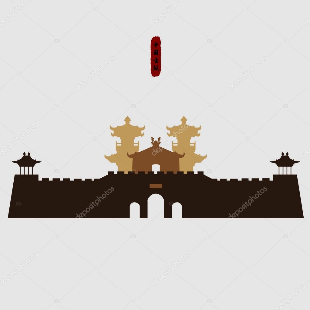 Chinese towers / wall / ancient building material silhouette sign