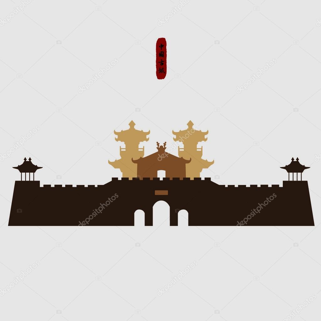 The spring and Autumn period China towers / walls / ancient architectural silhouettes vector logo design material