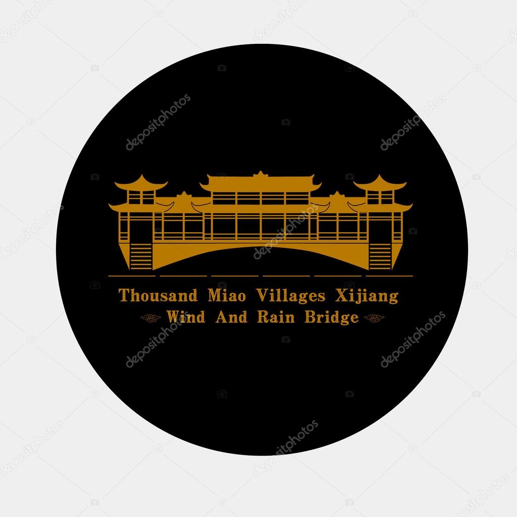 Thousand miao villages xijiang Wind and rain bridge Silhouette vector material