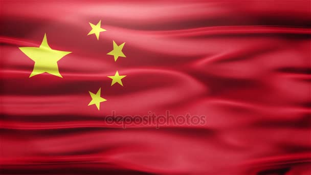 中国は、非常に詳細なファブリックのテクスチャを風になびかせての現実的なシームレス ループ フラグ — ストック動画