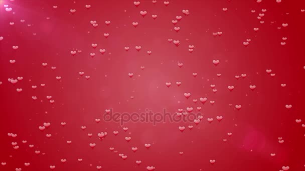 Valentinstag rot loopable abstrakten Hintergrund. Herzen und Glitzerlichter oder Bokeh-Partikel — Stockvideo
