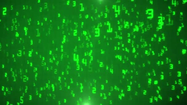 Soyut bir parçacık yağmur, ikili sayılar düşen simüle Matrix etkisi arka plan, bilgisayar büyük veri depolama, fatura Featuring şifreleme eğilimleri analiz, çeşmeleri zemin kodlama yağmur — Stok video