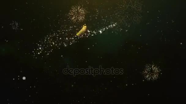 1er Aniversario Texto de saludo de Sparklers Light Dark Night Sky con fuegos artificiales coloridos . — Vídeo de stock