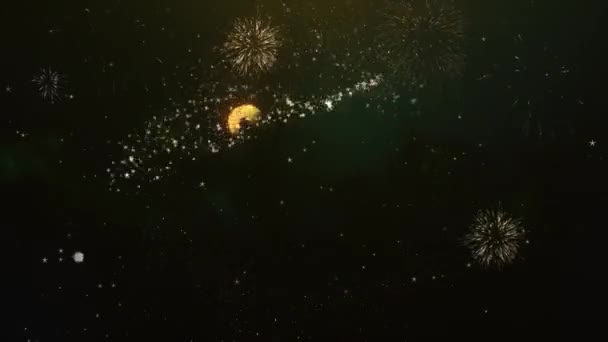 20η επέτειος από βεγγαλικά ελαφριά σκοτεινή νύχτα ουρανό με πολύχρωμες πυροτέχνημα κείμενο χαιρετισμού. — Αρχείο Βίντεο