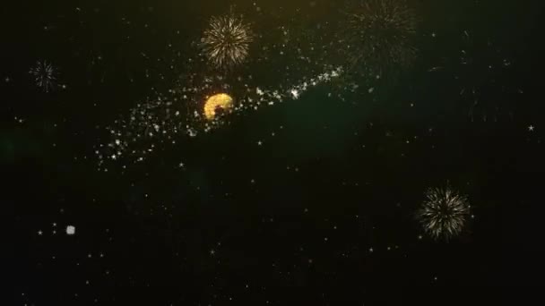 Texto de saludo del 25º aniversario hecho de Sparklers Light Dark Night Sky con fuegos artificiales coloridos . — Vídeo de stock