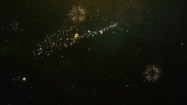 40ste verjaardag groeten tekst gemaakt van wonderkaarsen lichte donkere nachtelijke hemel met Colorfull vuurwerk. — Stockvideo