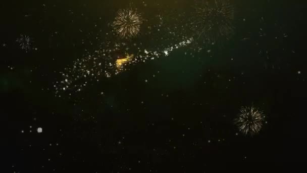 55th Aniversário saudação texto feito de Sparklers Light Dark Night Sky com fogo de artifício colorido . — Vídeo de Stock