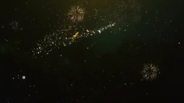 Grußwort zum 65. Jahrestag aus Wunderkerzen erleuchtet dunklen Nachthimmel mit buntem Feuerwerk. — Stockvideo