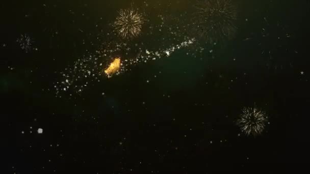 110th Anniversary Saluto Testo fatto da Sparklers chiaro scuro cielo notturno con fuochi d'artificio colorati . — Video Stock