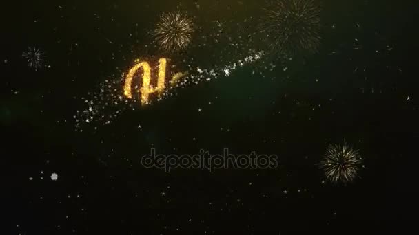 Feliz saludo de Halloween Texto hecho de Sparklers Cielo nocturno oscuro claro con fuegos artificiales coloridos . — Vídeo de stock