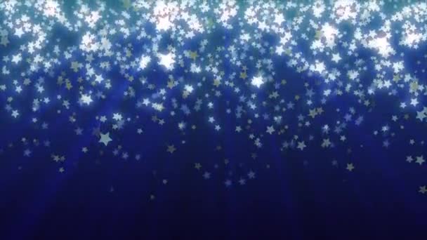 Летящие звездные сердца на голубой петле  . — стоковое видео
