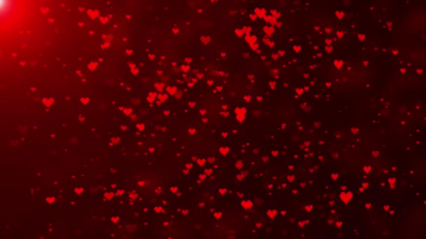 Amor vermelho Corações e brilho luzes bokeh partículas fundo . — Vídeo de Stock