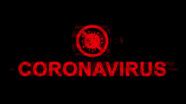 Coronavirus, concepto COVID-19. Corona virus texto rojo Glitch loop Animación . — Vídeos de Stock