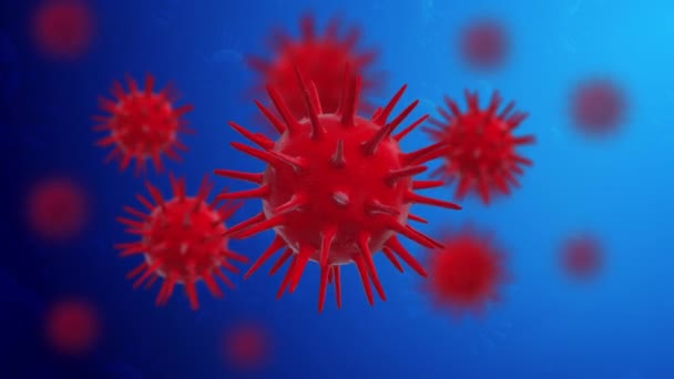 COVID-19 ή coronavirus 2019 Ιός της Κορόνας με κόκκινους ιούς — Αρχείο Βίντεο