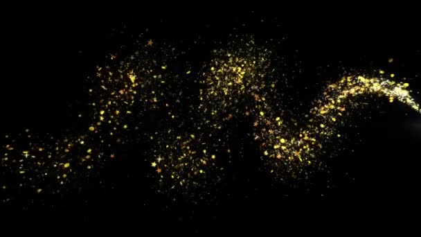 Gold Glitter Star Dust Magic Trail Funkelnde Partikel auf Schwarz — Stockvideo