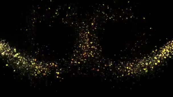 Arany csillogó csillag por Magic Trail szikrázó részecskék a fekete — Stock videók