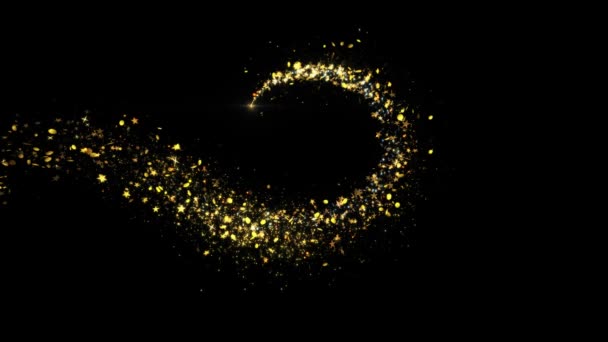 Arany csillogó csillag por Magic Trail szikrázó részecskék a fekete — Stock videók