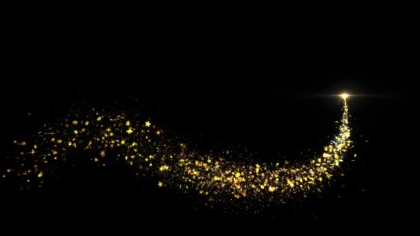 Gold Glitter Star Dust Magic Trail Partículas espumosas en negro — Vídeo de stock