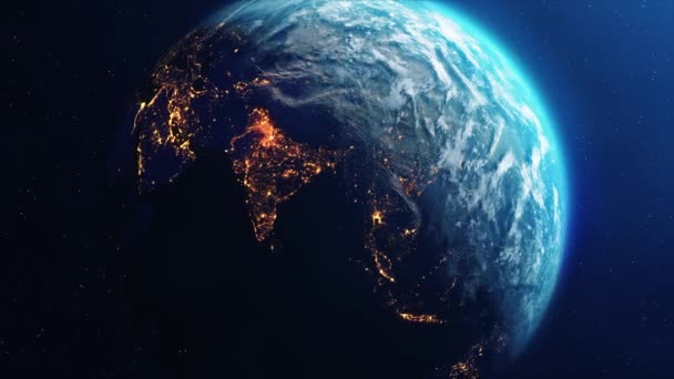 Planeta Země se pomalu otáčí ze dne na noc Animace smyčky — Stock video