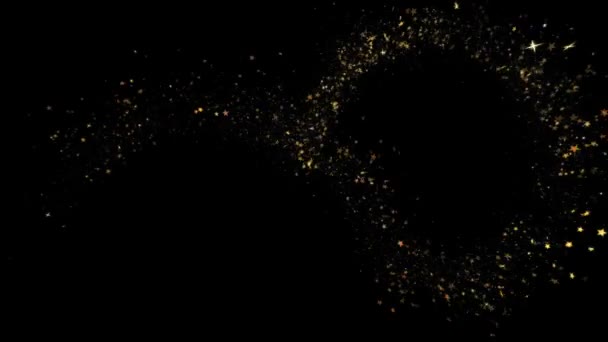 Zlatá luxusní třpytivá hvězda prašná stezka Částice na černé — Stock video