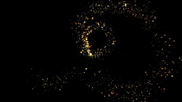 Vol de paillettes dorées avec piste de particules lumineuses dorées brillantes . — Video