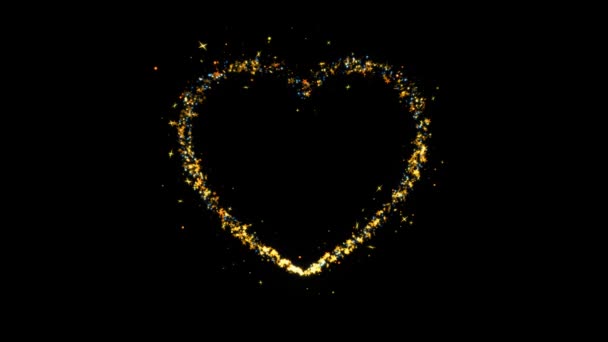 Coeur pétillant Paillettes dorées Effet de lentille spirale . — Video